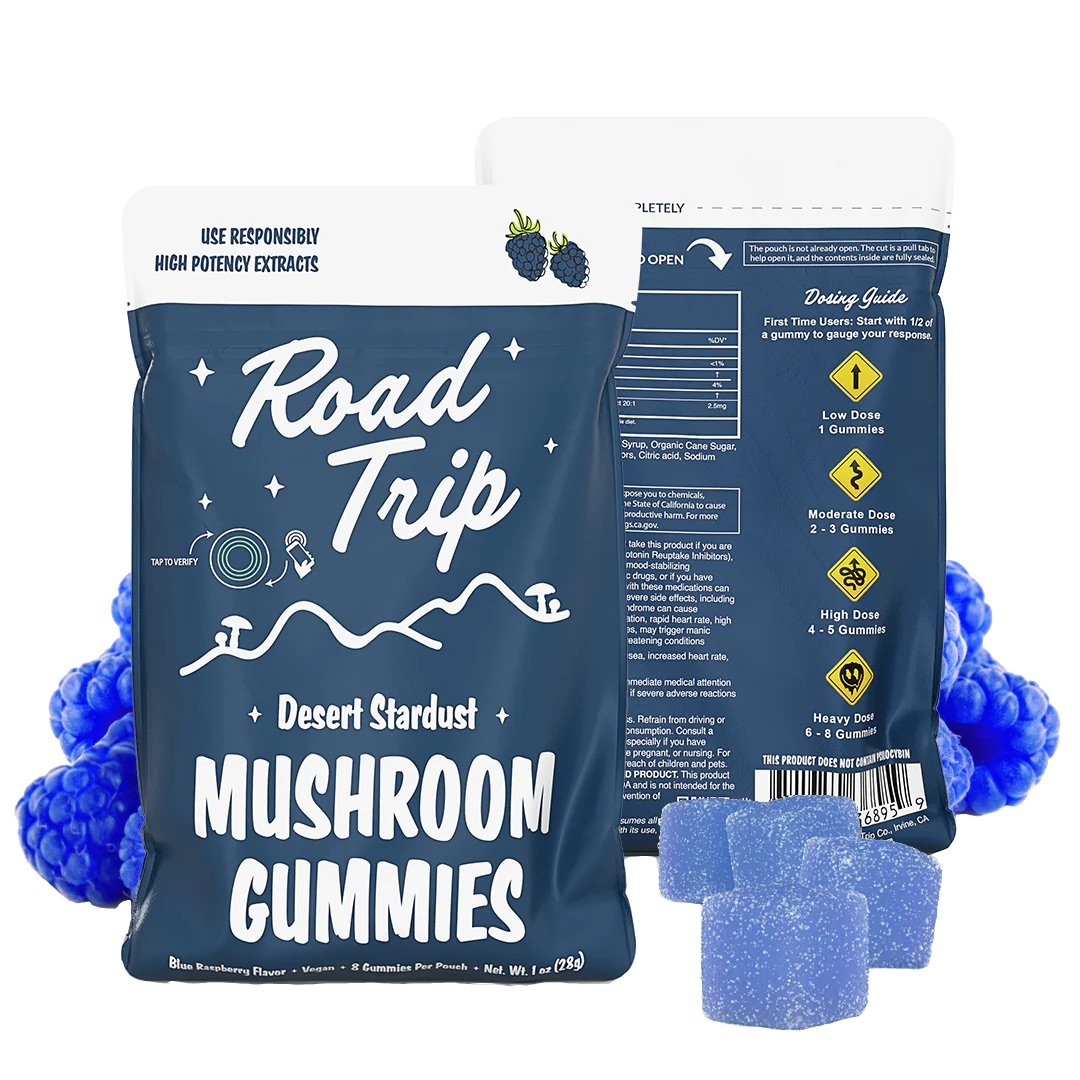 Road Trip Desert Stardust Mushroom Gummies Blue Raspberry 1 Blue Razz 8pk CLEAR