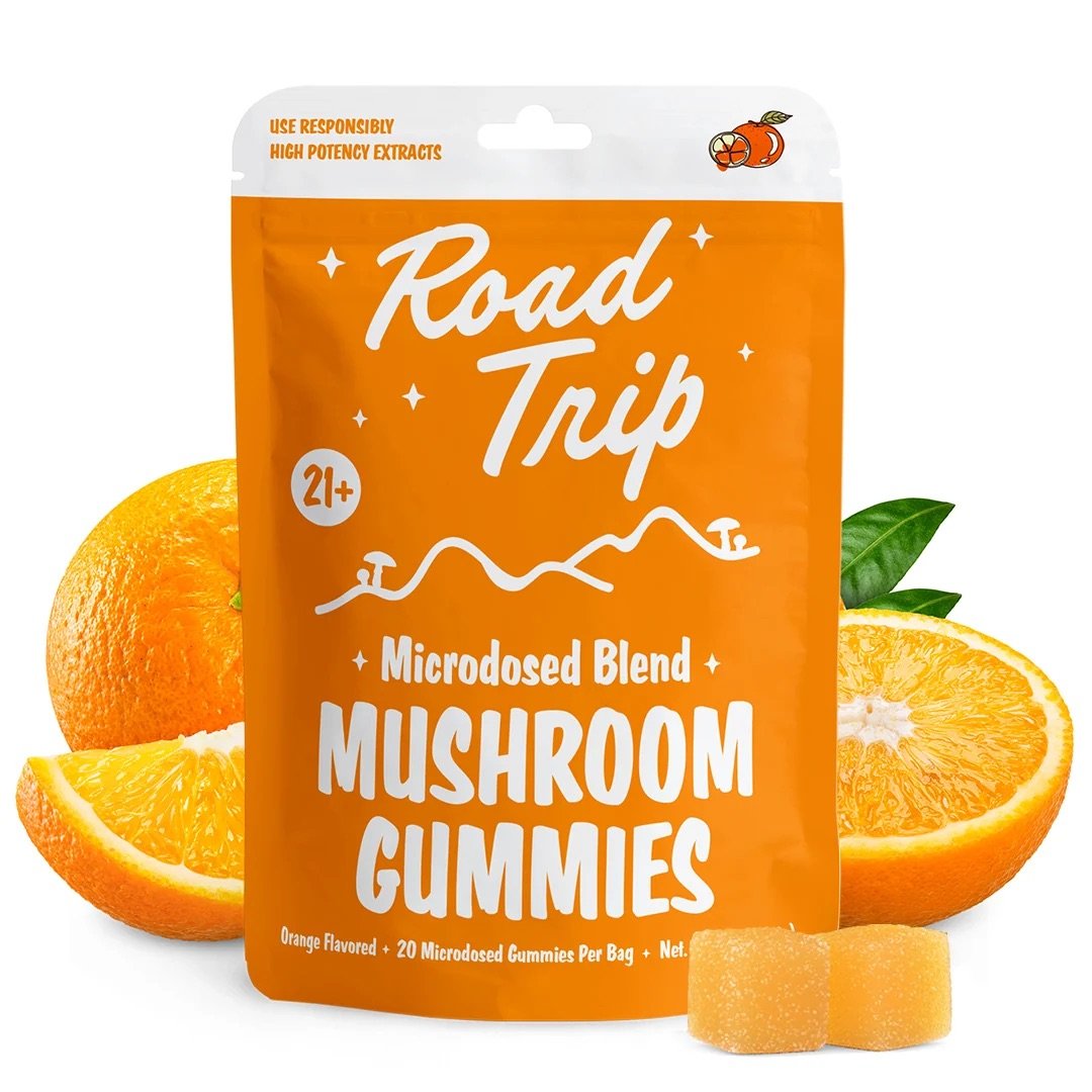 Road Trip Microdosed Mushroom Gummies Orange 1 Day Trip Pouch Main
