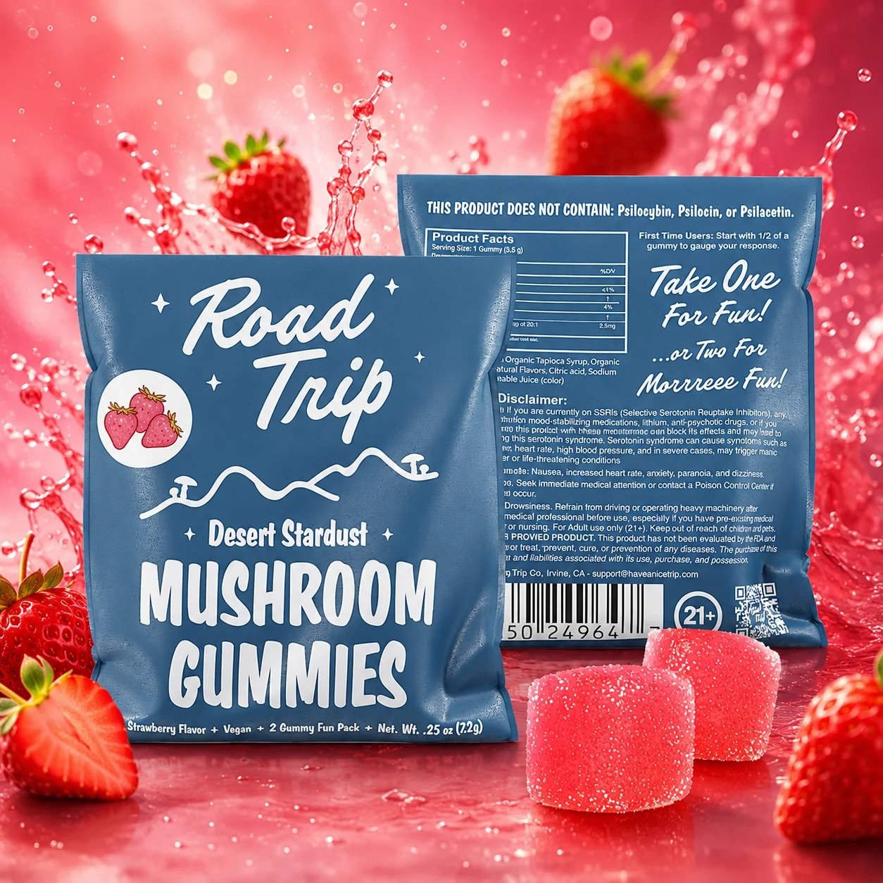 Road Trip Desert Stardust Mushroom Gummies - 2-Piece Sample Size Strawberry 1 desert stardust strawberry sample